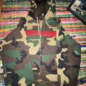 Supreme Camouflage Zip-Up with Red Logo